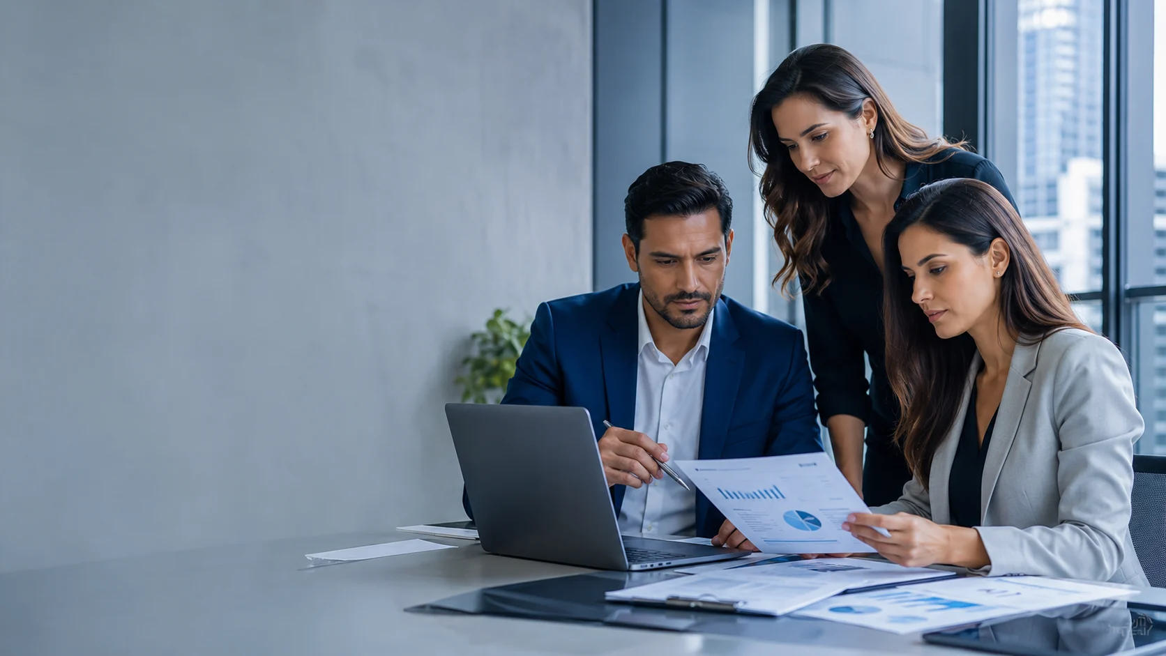 Equipe executiva analisando dados financeiros